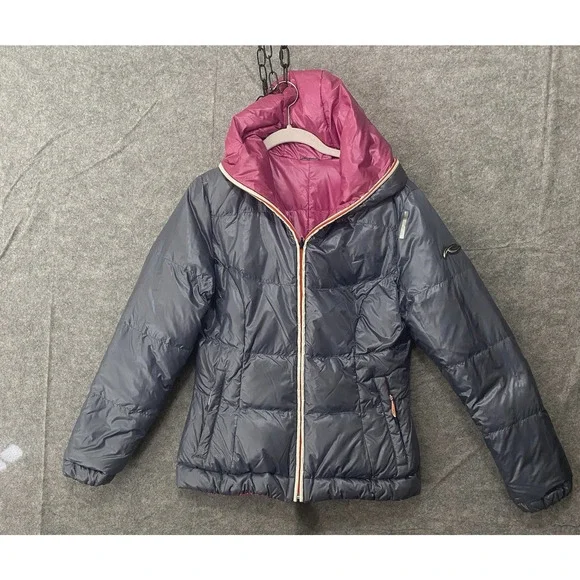 KJUS Backflip Reversible Down Jacket‎ Womens Sz L Pink Gray Pockets